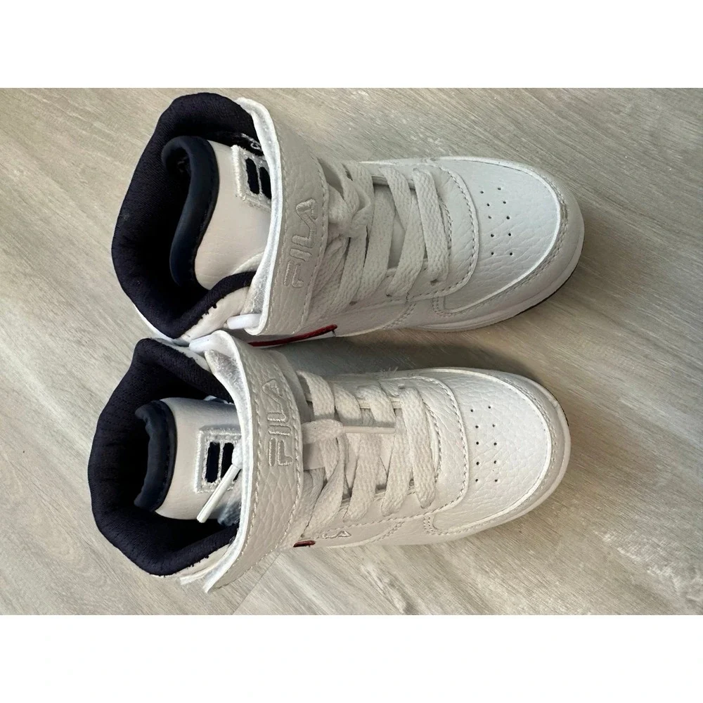 Kids Fila White High Top Sneakers Hook and Loop Closure‎ Red Blue Accent Sz 8